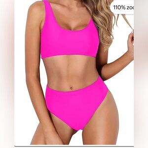 Tempt Me Pink Bikini High Cut Swimsuit Sporty High Waisted Bathing Suit Medium